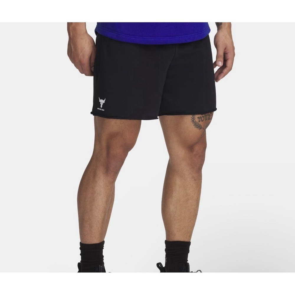 NWT Under Armour Project Rock Terry 5" Shorts Loose Fit 1385937 Black Men's Sz M